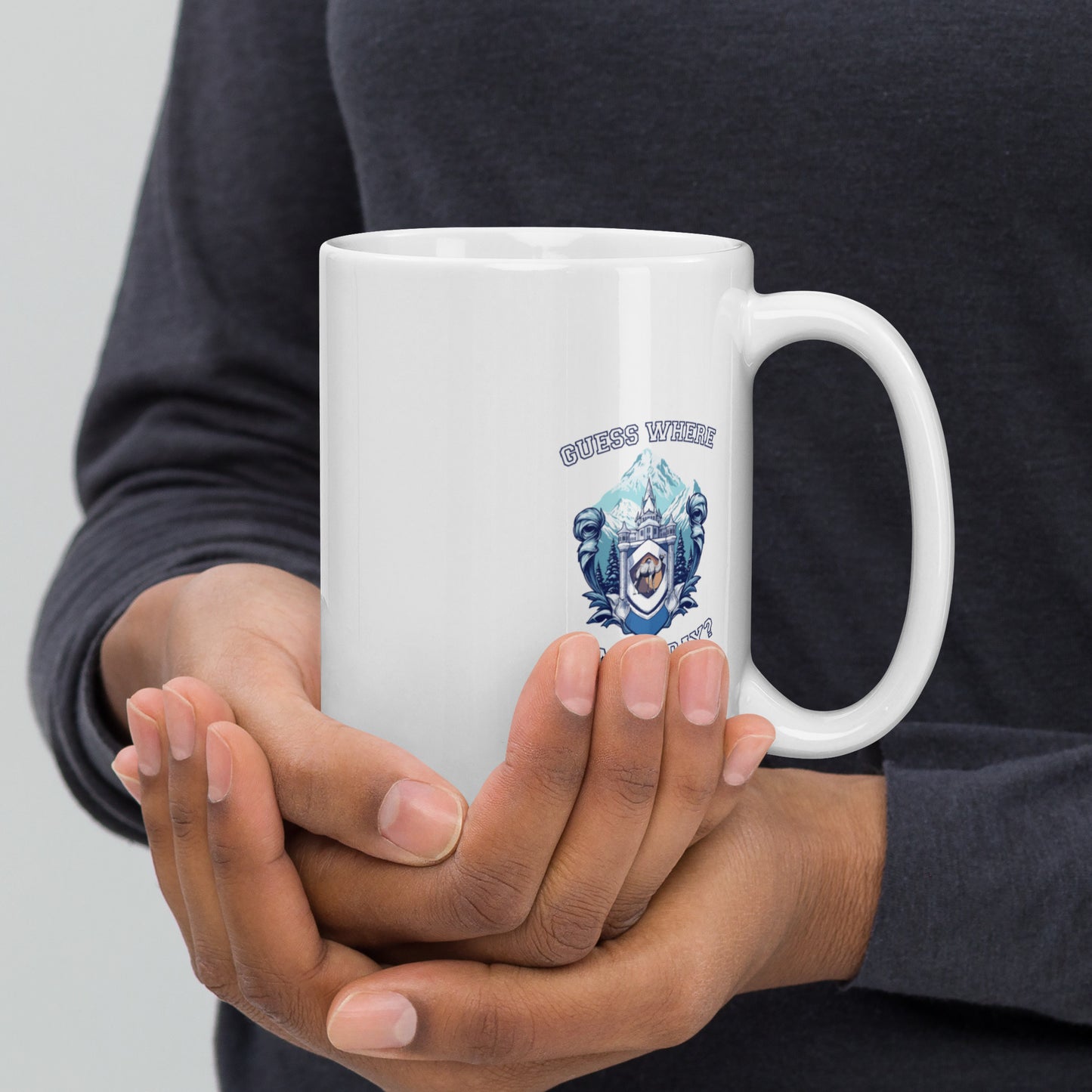 Guess where is me today? - White glossy mug